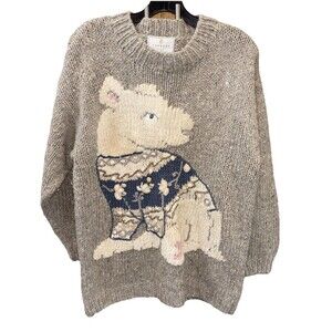 Express Tricot Sweater Hand Knit Cozy Polar Bear S Vintage Cotton Angora Wool